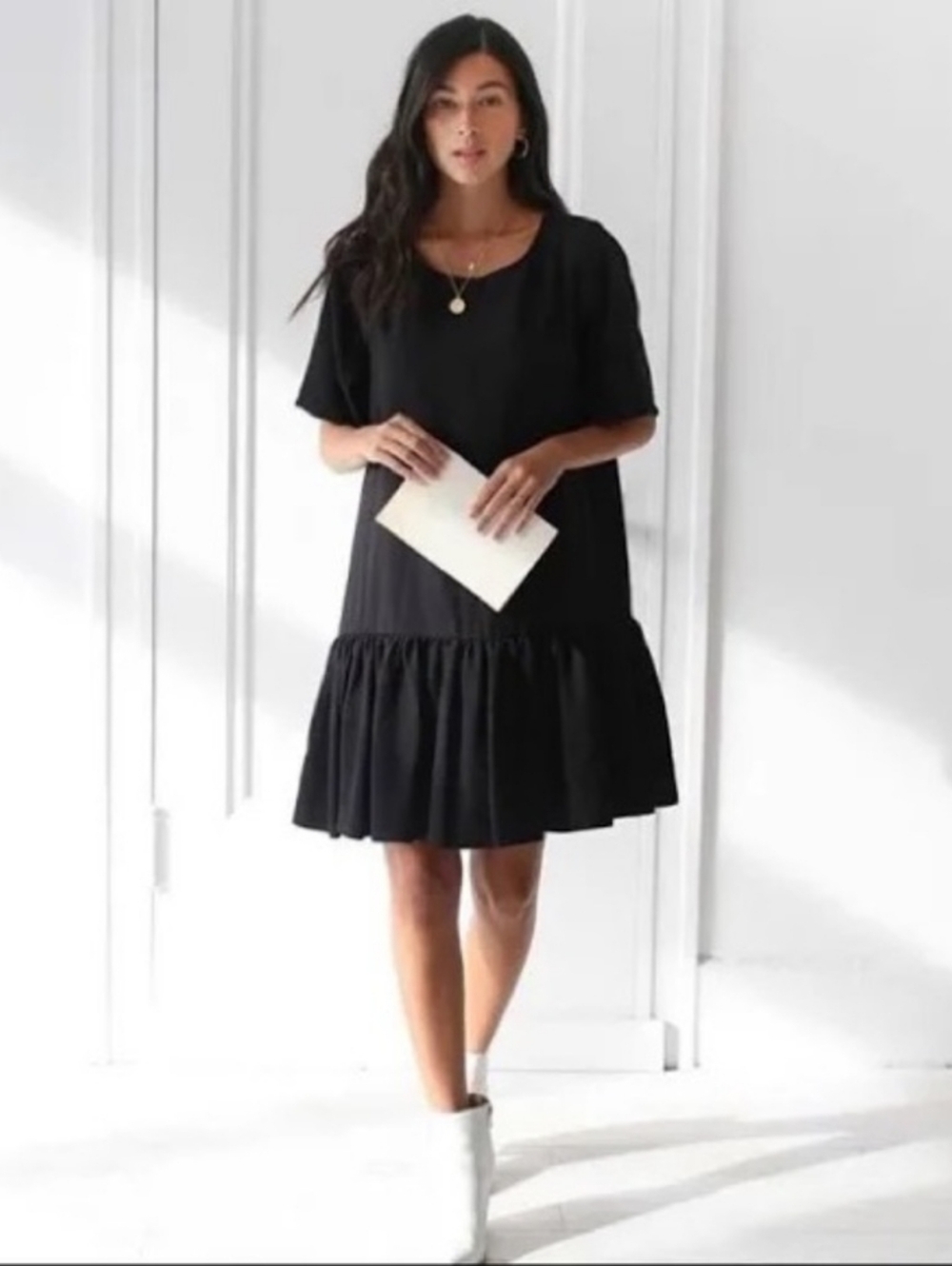 Emma Knudsen Lauren Dress Black Size L Relaxed Fit Babydoll, Drop Waist